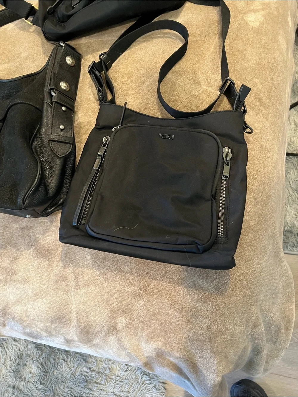 Tumi Black Nylon Crossbody Messenger Bag with Front Zip Pockets